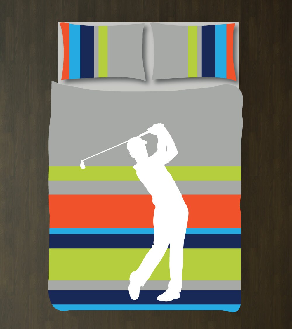 Golf Bedding Set for Boys Golfer Duvet Cover Shams Grey