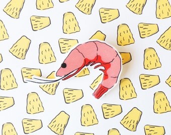 Badge: Prawn/Shrimp Brooch/Button