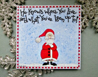 Santa Cat With Cookies Christmas Cards - Box Of 10 Funny Holiday Greeting Cards With Envelopes