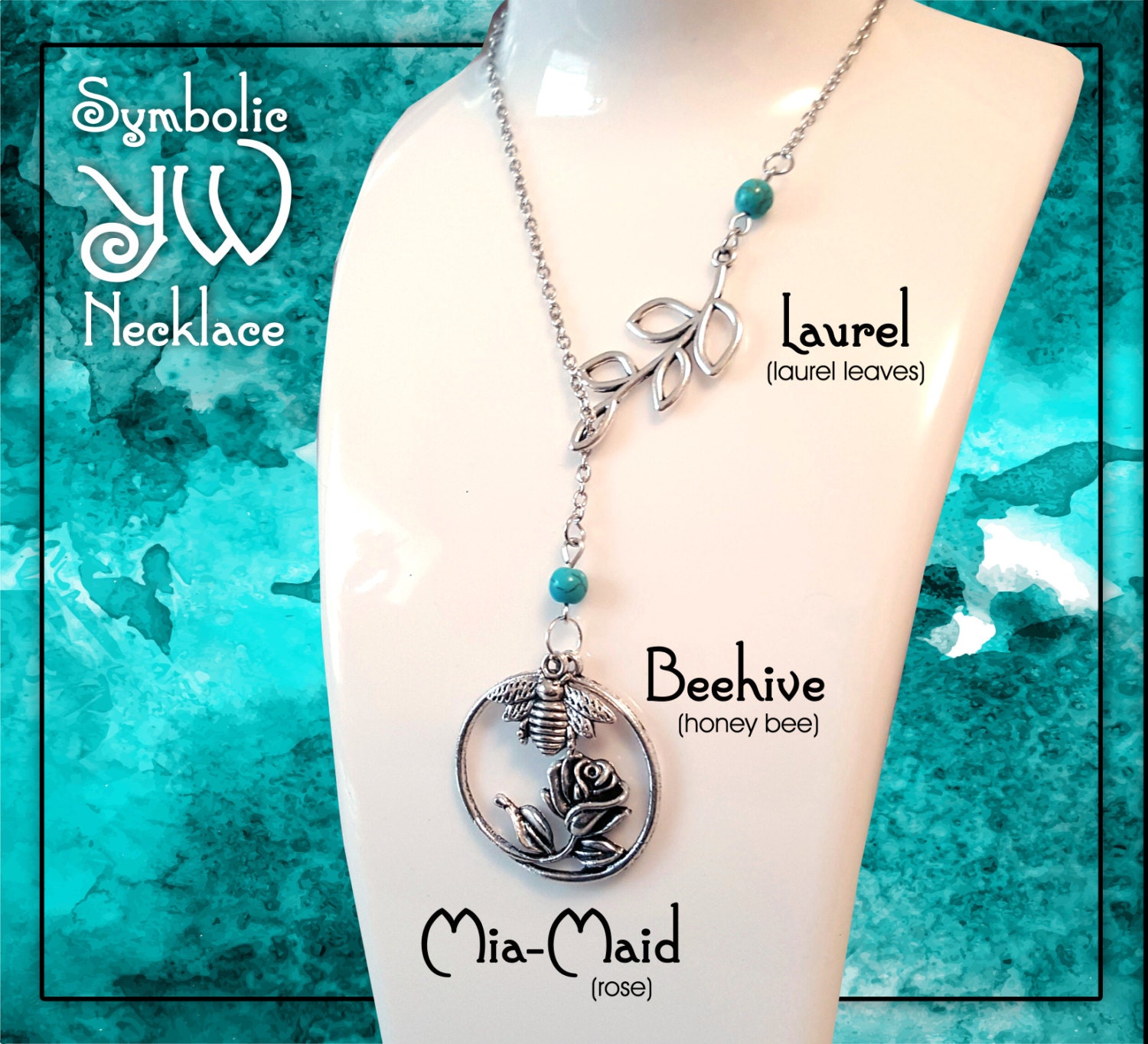 Symbolic YW Necklace for LDS Young Women. Charms representing