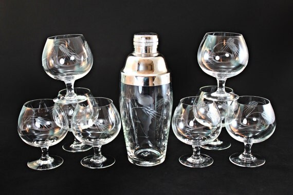 Vintage Crystal Brandy Set Sasaki Crystal Brandy Set Wheat