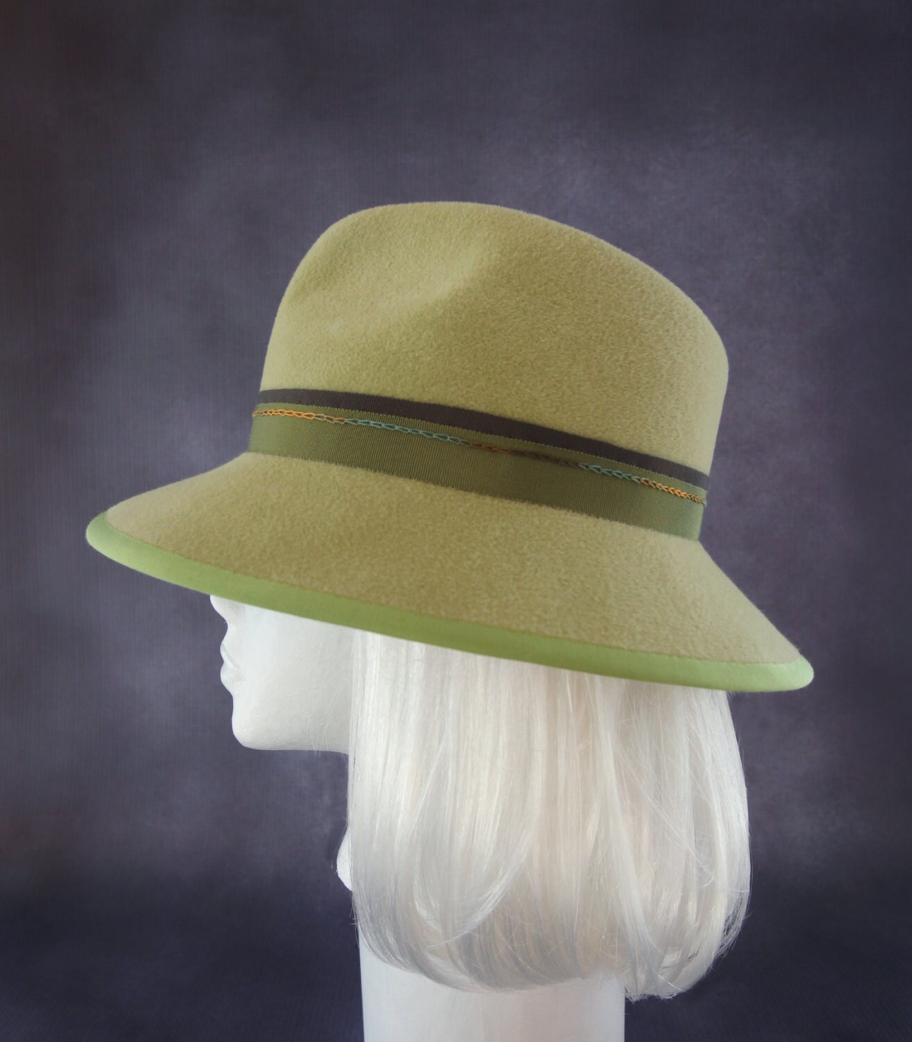 Spring Green Fedora. Wide Brim Women's Hat. by SilverhillCreative