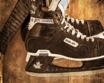 Hockey art, Hockey decor, Sports room decor, Hockey picture, Ice Skates, Boys room wall art, Vintage Hockey, Kids room art // Vintage Hockey