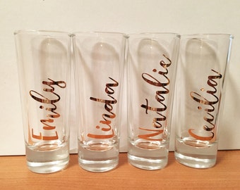 Custom Shot Glasses, Bridal Party Shot Glasses, Bridesmaid Gifts, Personalized Shot Glasses, Party Favors, Gold Party Favor, Monogram, Gold