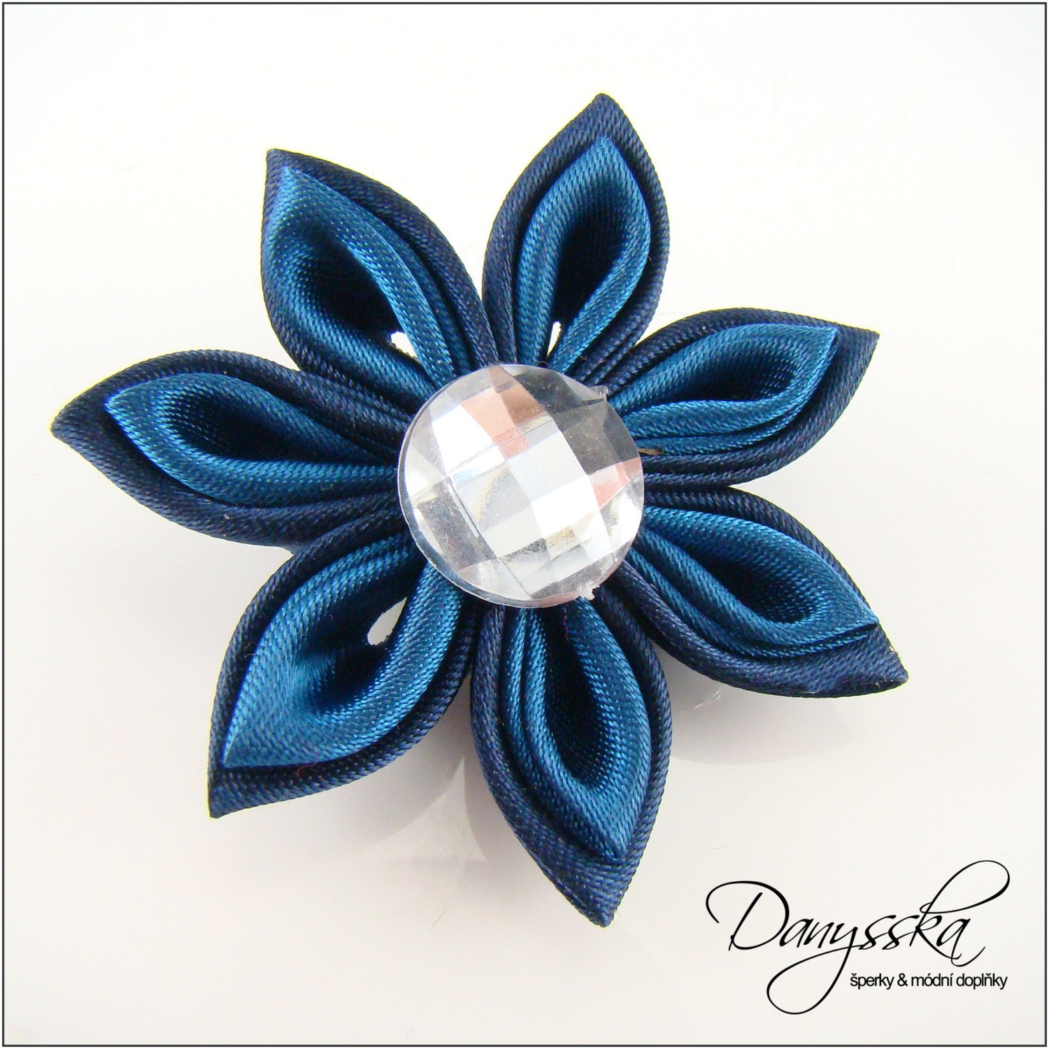 Blue Kanzashi Flower Brooch 221 by Danysska on Etsy