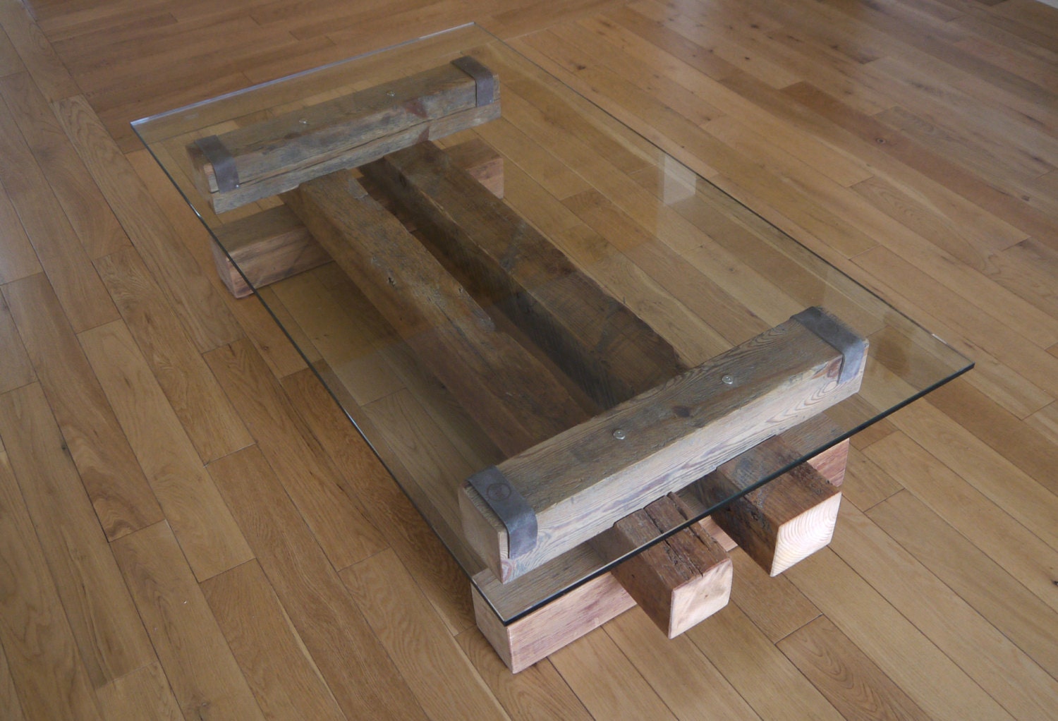 Reclaimed Wood and Glass Coffee Table. Barn Wood Coffee Table.