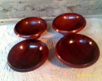 Four Vintage Wooden Salad Bowls, Individual Salad Bowls, Small Wooden Bowls, Vintage Salad Bowls