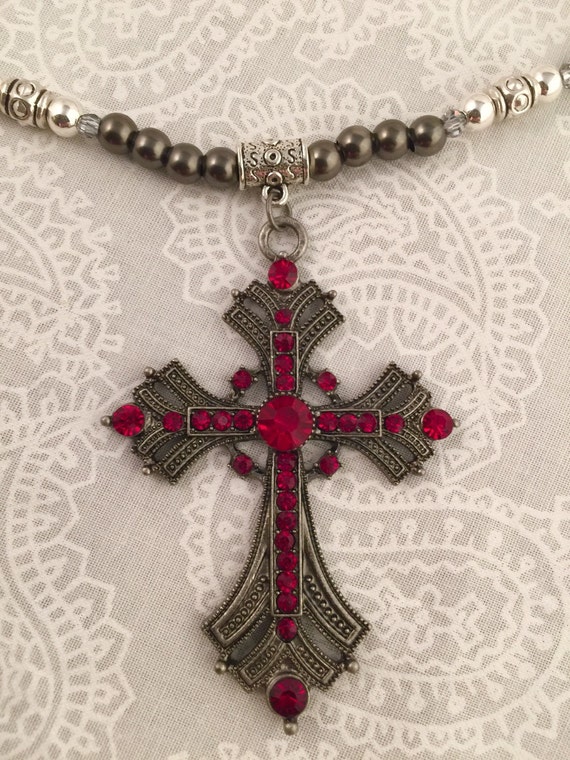 Red crystal cross necklace