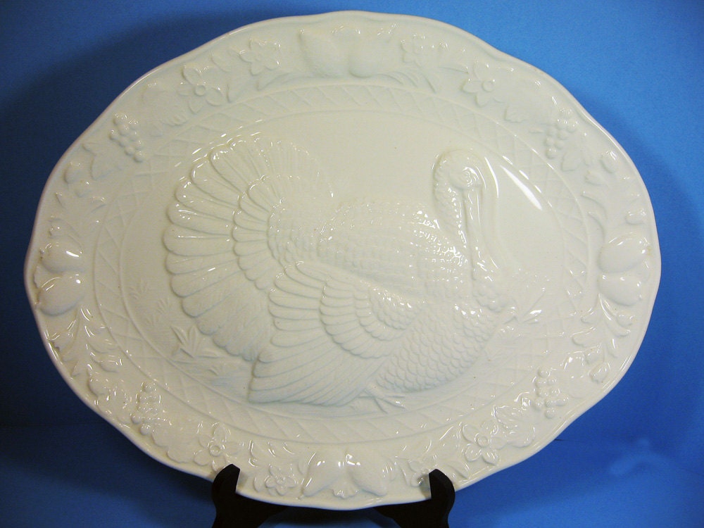 Turkey Platter, Creamy White, large 17.5 by 14 inches, ceramic, made in