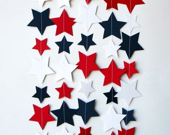 Star garland, 4th of July garland, 4th of July decor, Red white blue, Paper garland, Patriotic decor, 4th of July banner, KES-7005