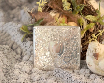 Vintage Sterling Silver Cigarette Case - Embossed Sterling Silver - Sterling Silver Hinged Case - Sterling Business Card Case
