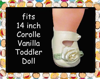 Vintage 1-15/16 inch x 1-1/4 inch Cream Doll shoes / Fits Corolle VANILLA Doll (14 inch toddler doll)