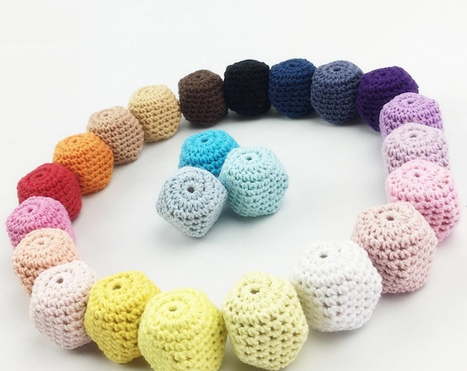 Crochet Beads Geometric Hexagons Natural Organic Mix 20mm for Baby Teething Mom Jewelry DIY Necklace, Bracelet for You, Sister, Mother Gift