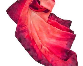 Red Silk scarf- Gift for Mom- Hand painted silk scarf- silk scarf square- scarf for women- silk scarf red- burgundy scarf- square red scarf