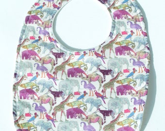 Liberty of London "Queue at the Zoo" Print Cotton Baby Bib FREE SHIP