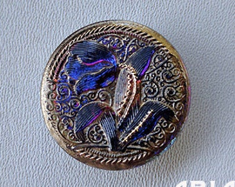 CZECH GLASS BUTTON: 31mm Handpainted Tulip Czech Glass Button, Pendant, Cabochon (1)