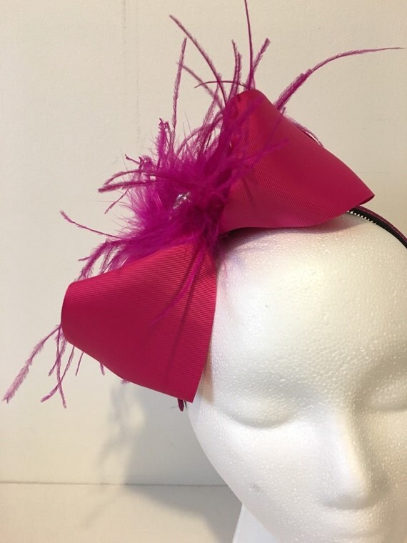 Items similar to Fushcia Feather Bow Headband Fascinator. Dance Competition Costume. Wedding