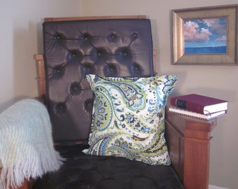 Decorator Throw Pillow Cover White, Blue & Green Paisley