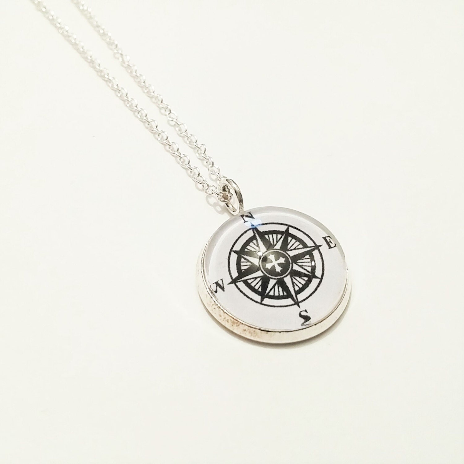 Compass Pendant Nautical Jewellery Silver chain and