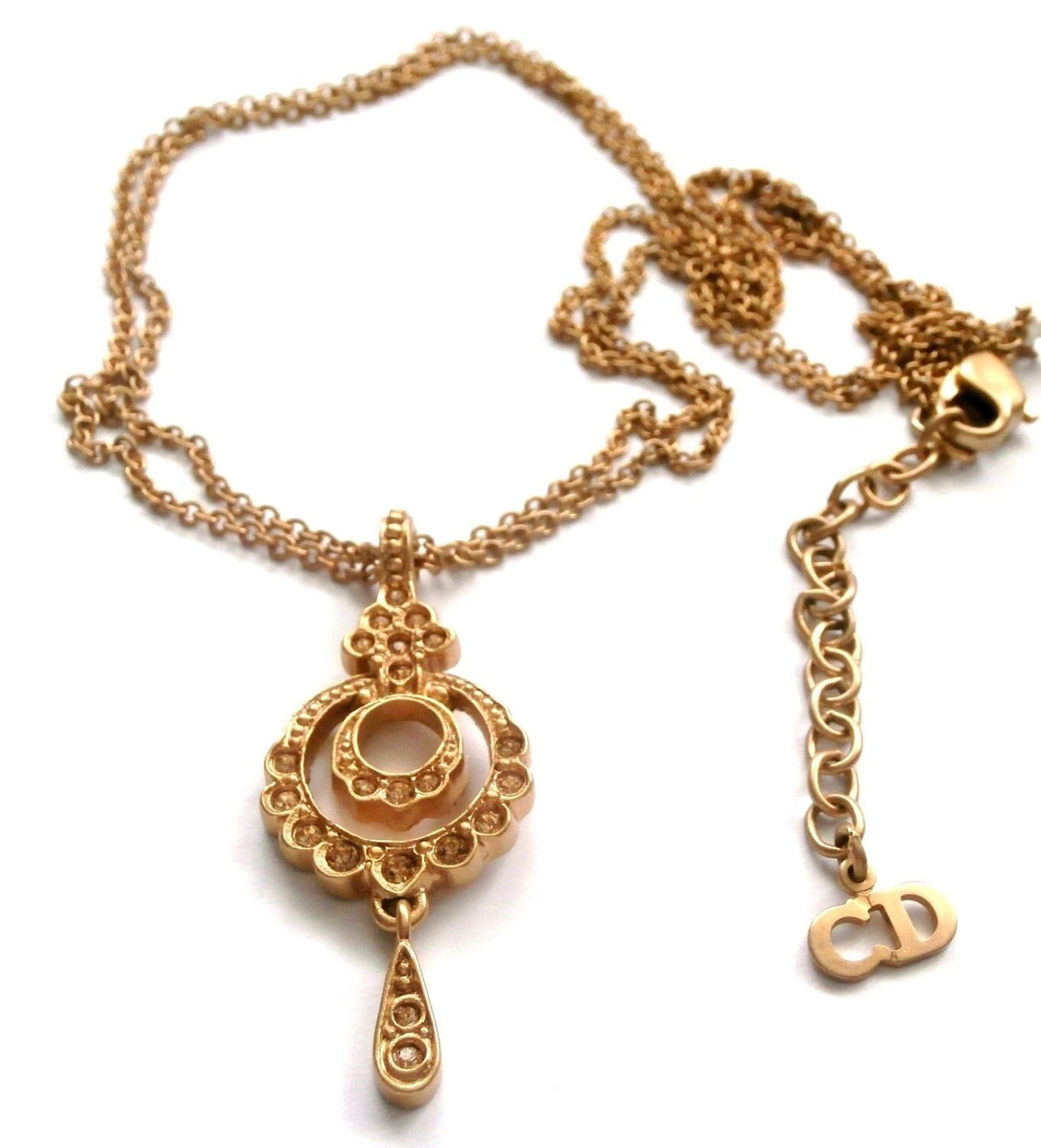 Signed Christian Dior Necklace Gold Plated Set With Austrian