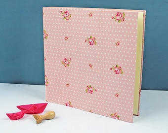 Photo album wedding, baby photo albums, customizable, fabric-related photo album, baptism gift, photo album pink, white, dotted with roses