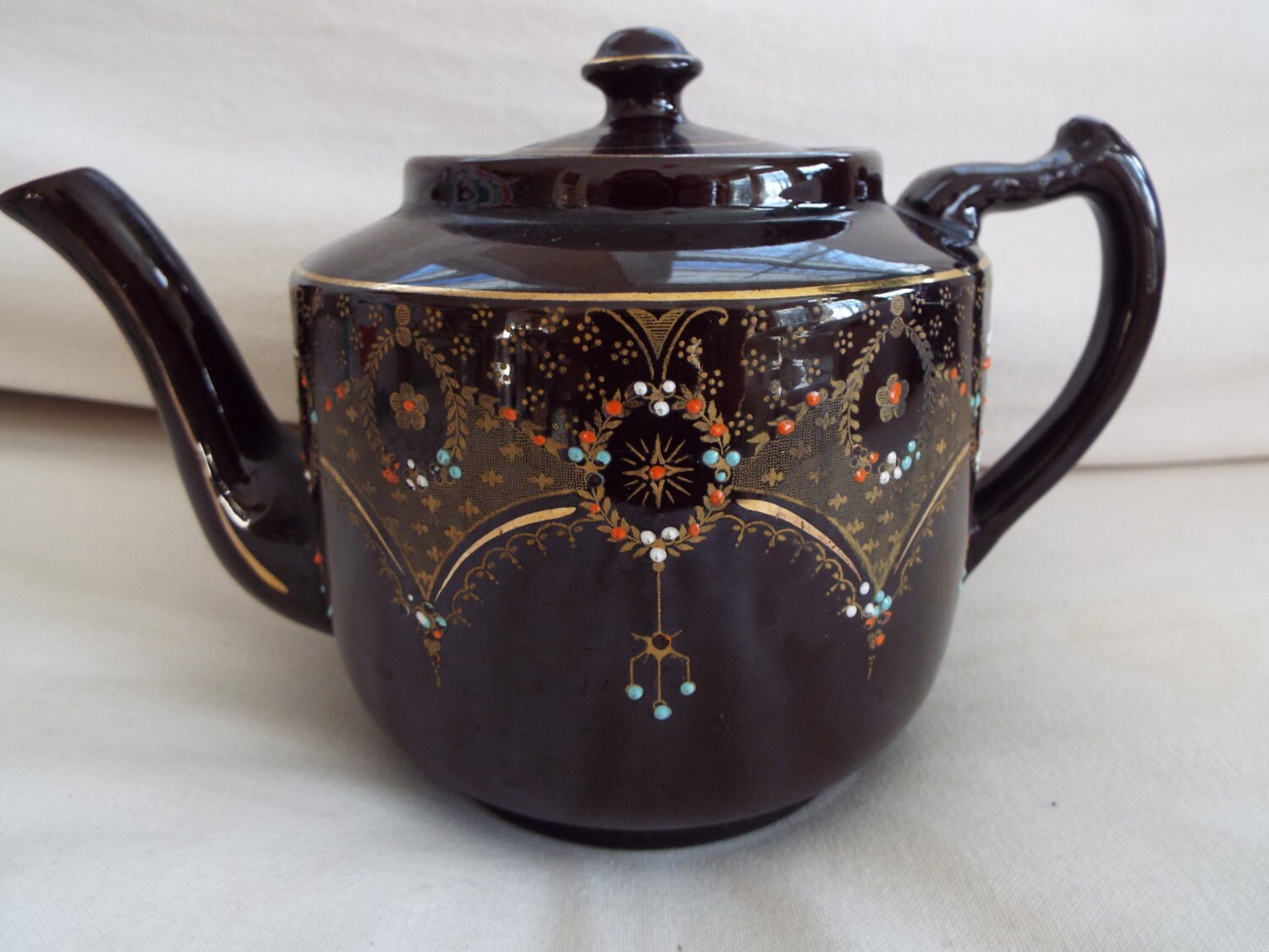 Antique English redware brown pottery teapot Staffordshire