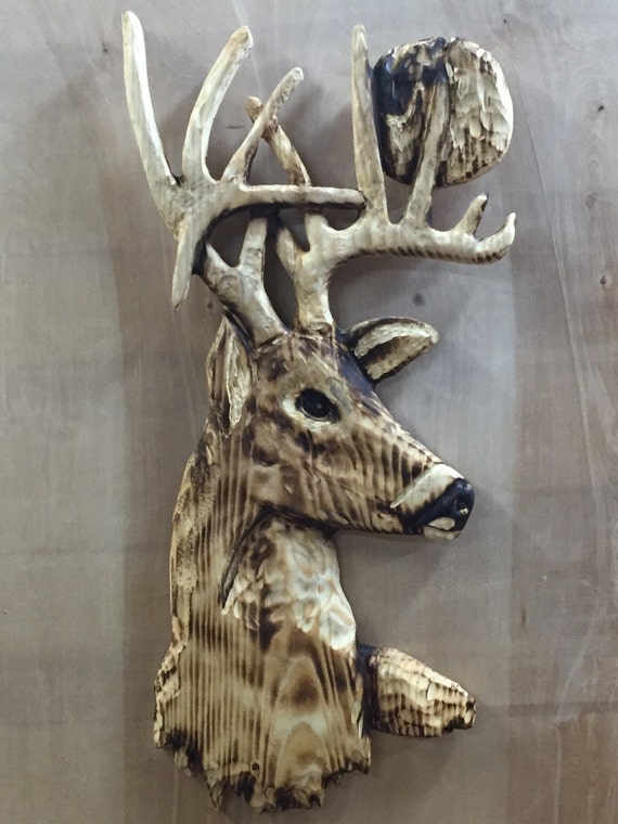 Deer Wood Carving Whitetail Buck Hand Carved Wood By Joshcarteart