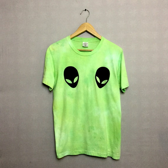 green tie dye alien shirt