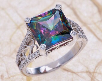 mystic topaz engagement ring in 14k white gold 7x7mm natural cushion mystic topaz engagement ring - Topaz Wedding Ring mystic topaz engagement ring in 14k white gold 7x7mm natural cushion mystic topaz engagement ring - Topaz Wedding Ring