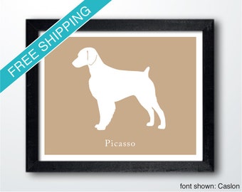 Personalized Brittany Silhouette Print with Custom Name- Brittany art, dog portrait, modern dog home decor