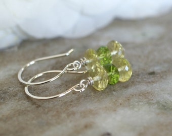 Peridot earrings, lemon quartz earrings, lemon quartz jewelry gift, sterling silver French hook ear wires, bridal earrings
