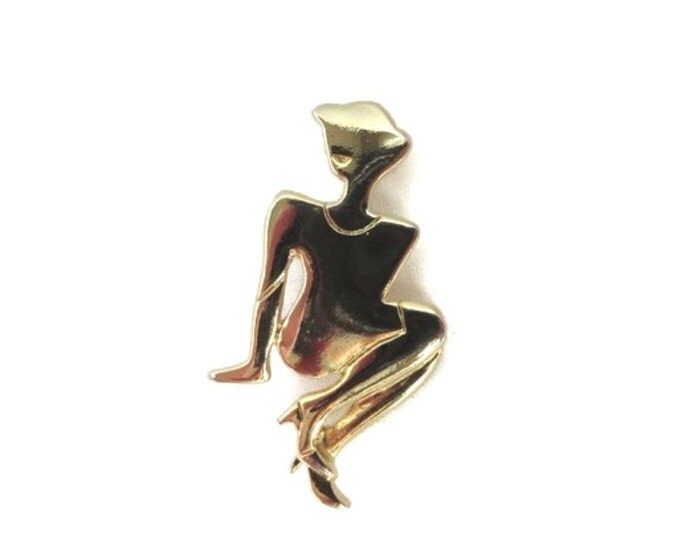 Sitting Lady Brooch, Vintage Gold Tone Woman Pin, Silhouette Pin, Perfect Gift