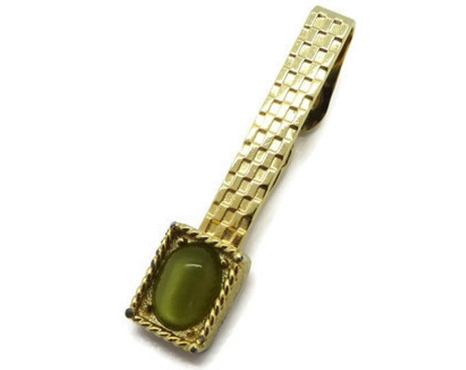 Vintage SWANK Faux Jade Gold Tone Tie Clip