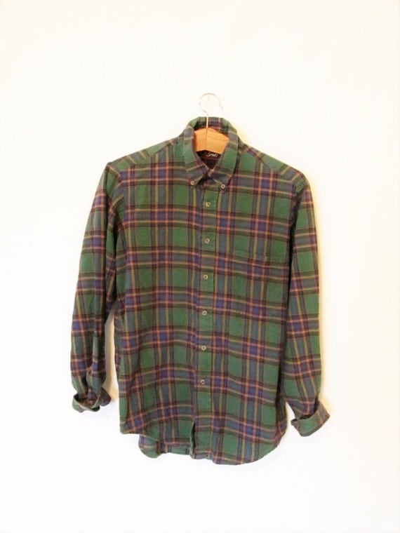 Vintage 1990s Green Plaid Flannel Button Down Shirt Sz M