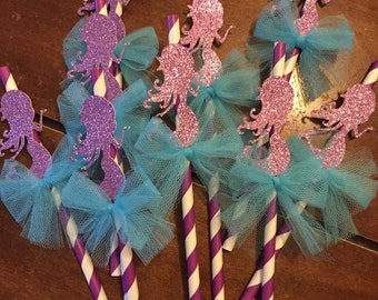 Mermaid paper straws ( Set of 10 )