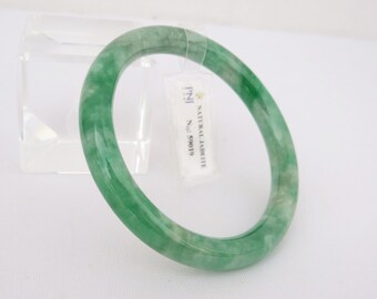 Vintage Translucent Natural Emerald Green Jadeite Jade Bangle Bracelet 55.5MM