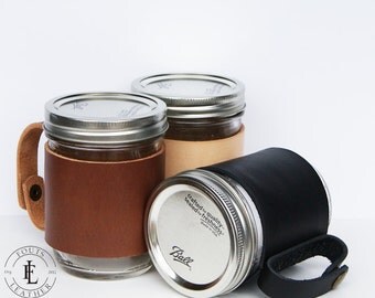 Leather Wrapped Mason Jar Sleeve - Travel Mug