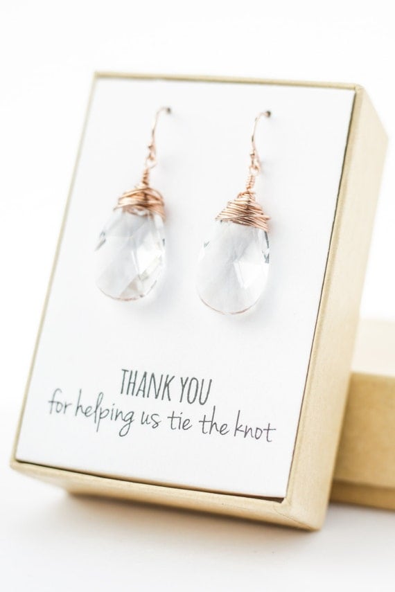clear rose gold swarovski crystal earrings (large, wire wrapped)