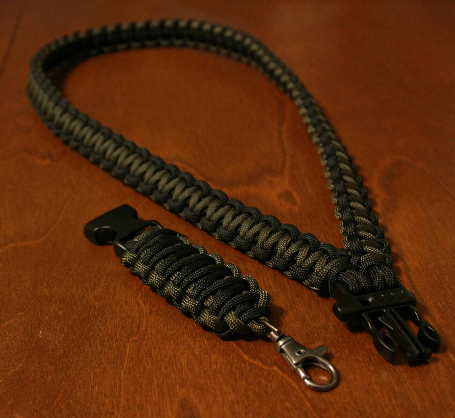 550 Paracord Neck Lanyard / ID Badge Holder / Black & Olive