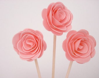 Set of 24Pcs - Blush 3D 'ROSE' Party Picks, Cupcake Toppers, Toothpicks, Food Picks