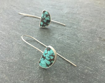 Sterling silver turquoise drop earrings. bezel set earrings. Handmade, Contemporary, modern earrings.
