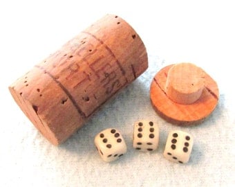 FREE POST - Vintage Collectible Novelty Dice Set, Dice in Cork, Van Zellers Port, Three Small Dice, Novelty Game, Travel Size, Retro Game