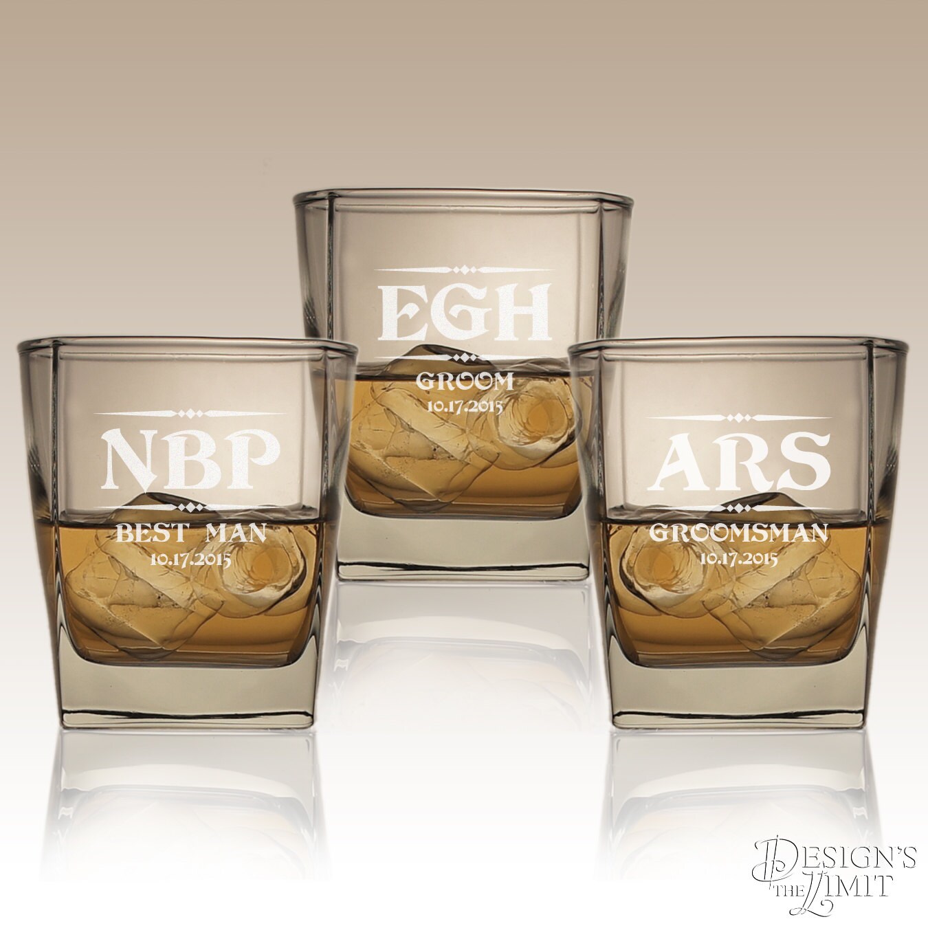 Personalized Rocks Glasses Engraved with Groomsman Monogram