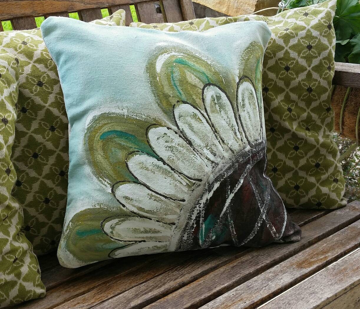 New Large Flower Sage Blue Indoor Outdoor Cushions