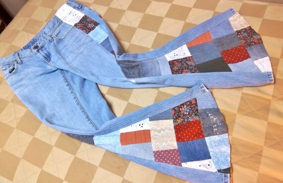 BELL BOTTOM JEANS Hippie Patchwork Pants by CaliforniaPatchwork
