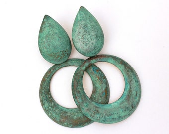 Vintage Boho Earrings, Green Patina Earrings Dangle Pierced Earrings Green Verdigris Earrings Retro, Ancient Green Patina Boho Chic Earrings