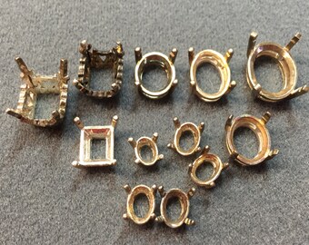 Twelve Sterling Silver Four-Prong Basket Settings for Faceted Stones- Rio Grande. Free shipping