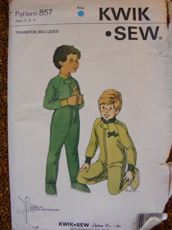 Footie Pajamas Boy's Sleeper Uncut Vintage Kwik Sew Sewing Pattern 857 Size 4 6 8