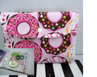 Planner zipper pouch, planner accessory, planner fold up case, Planner see thru vinyl pouch, planner pencil case organizer pouch, donuts