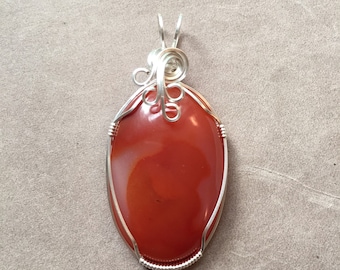 Carnelian Sterling Silver Wire Wrapped Pendant
